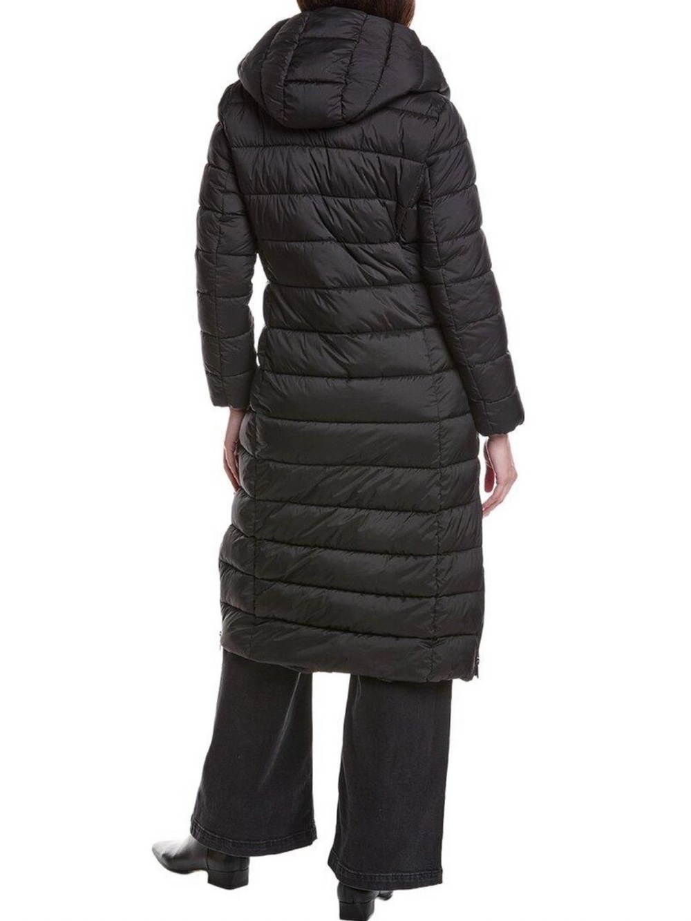 Kenneth Cole Black Long Quilted Puffer Coat with Hood - Picture 2 of 7